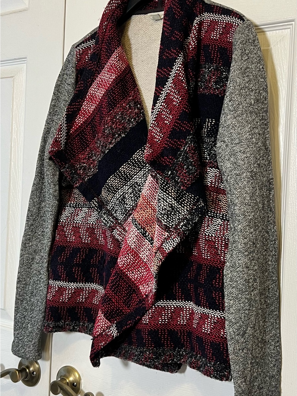 Lucky Brand Draped Open-Front Cardigan in Burgundy, Navy & Gray